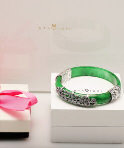 Alternatywny widok Srebrna bransoleta z jadeitem i markazytami - BDM0454J