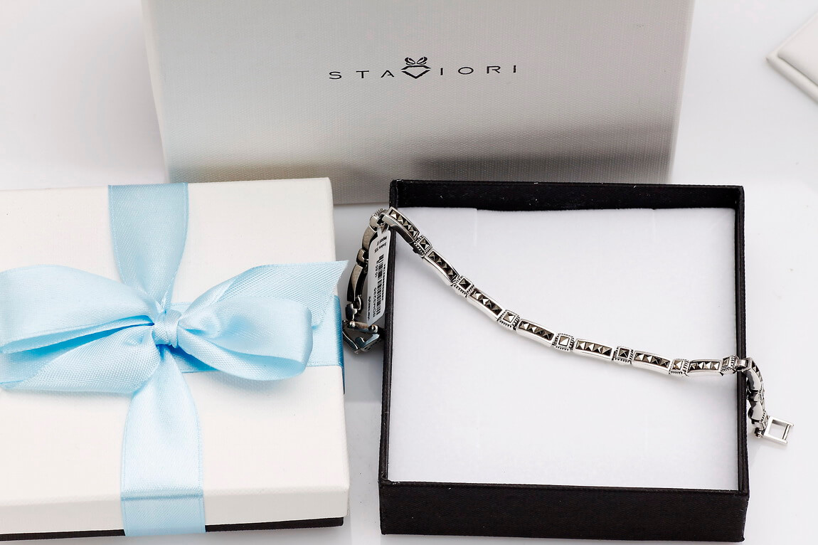 Srebrna bransoletka z markazytami solidna - BDM3235 - Image 2