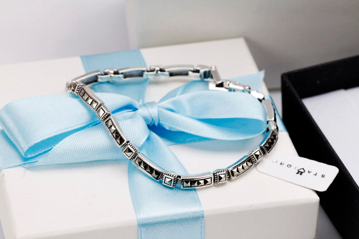 Srebrna bransoletka z markazytami solidna - BDM3235 - Image 6