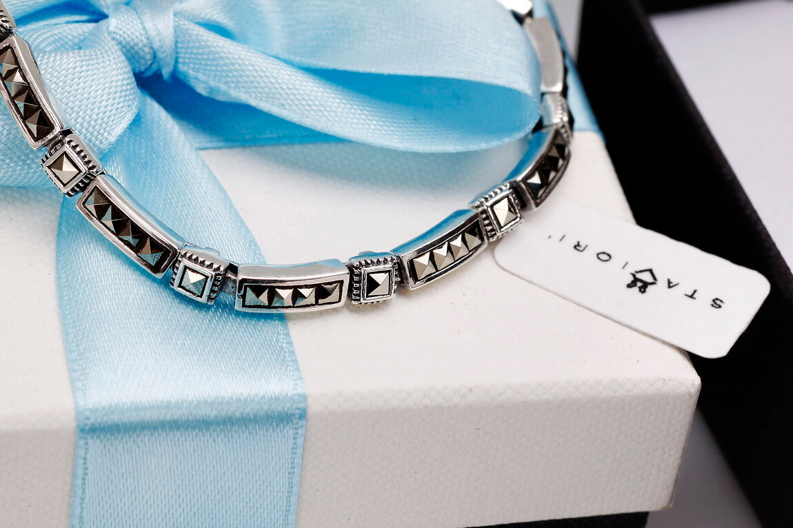 Srebrna bransoletka z markazytami solidna - BDM3235 - Image 7