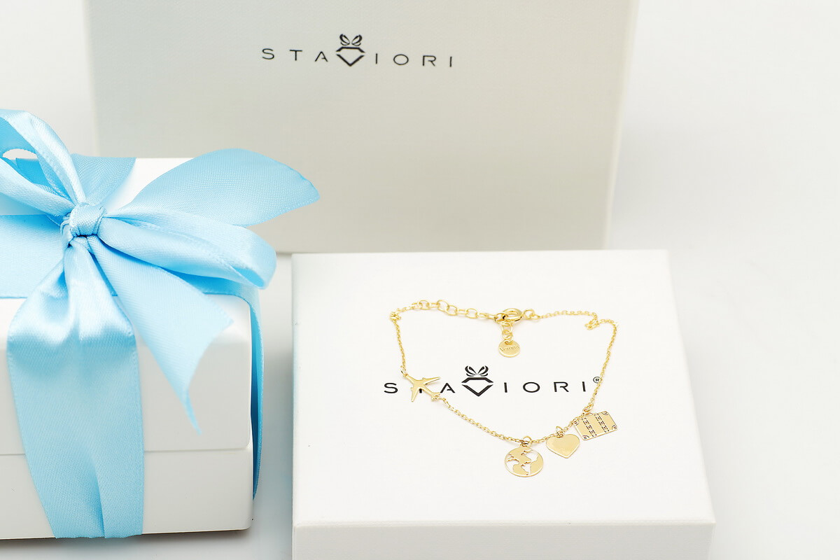 bransoletka podróżnicza pozłacana samolot kula ziemska serce walizka - Image 5