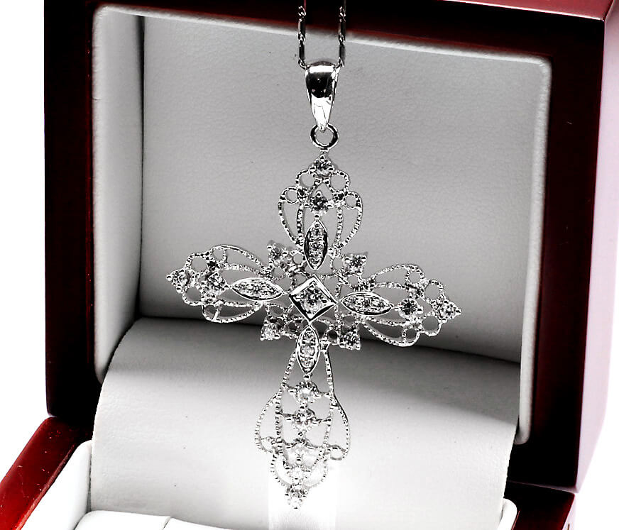Exclusive | wisiorek krzyżyk z diamentami białe złoto 750 - obrazek 3