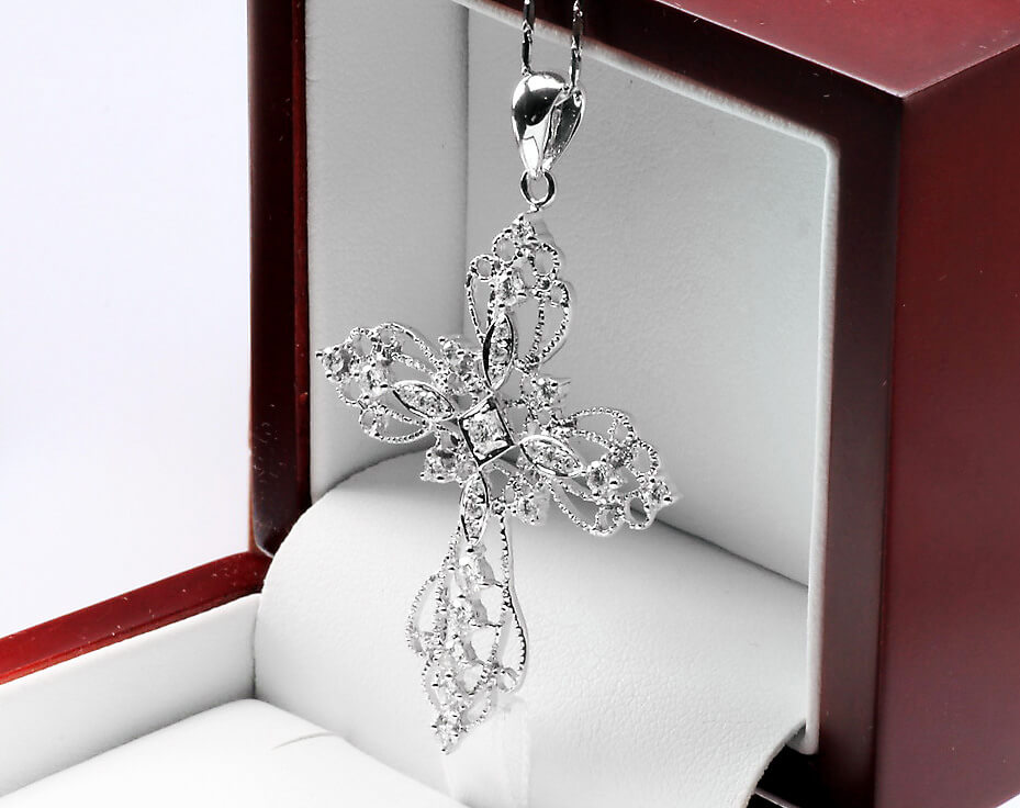 Exclusive | wisiorek krzyżyk z diamentami białe złoto 750 - obrazek 4