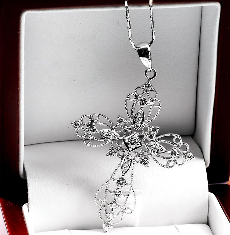 Exclusive | wisiorek krzyżyk z diamentami białe złoto 750 - obrazek 5