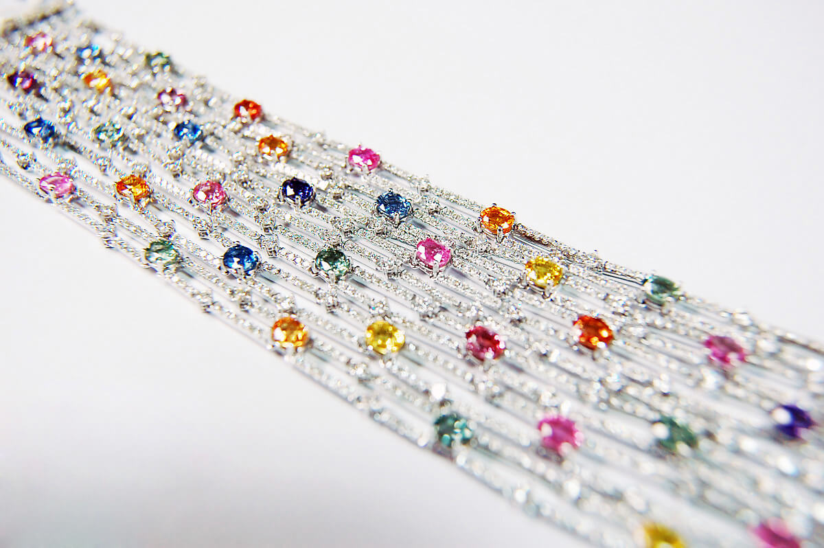 Exclusive | Szeroka bransoleta z kolorowymi szafirami - DSB0184 - Image 3