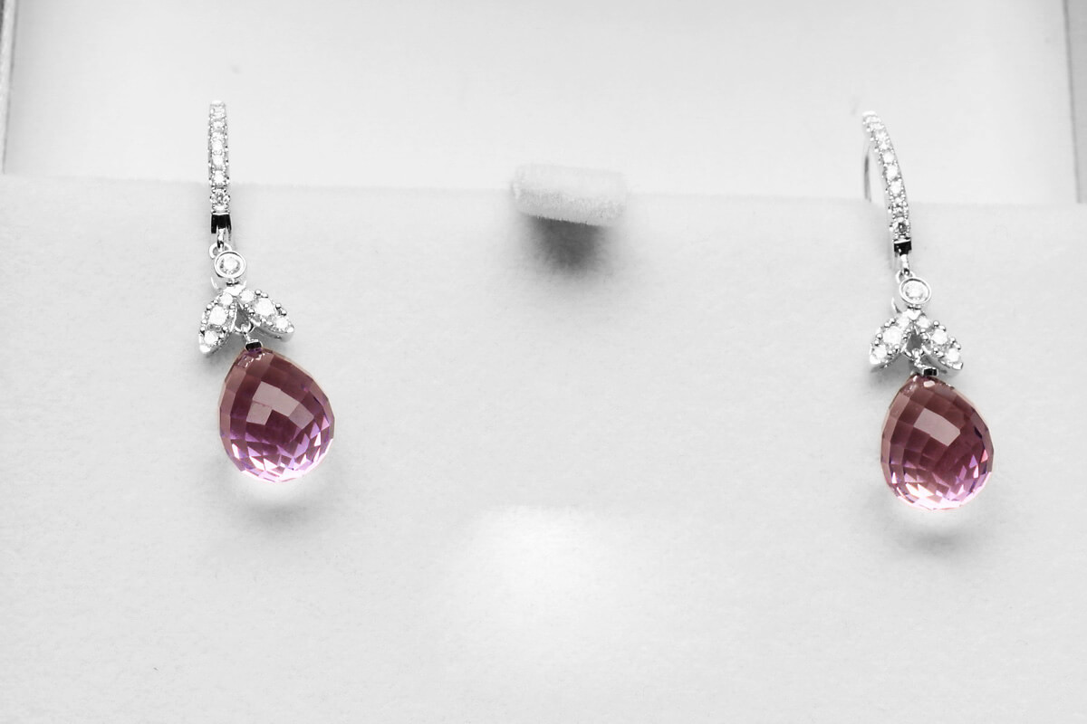 Exclusive | Piękne brylantowe kolczyki wiszące z ametystem - obrazek 4
