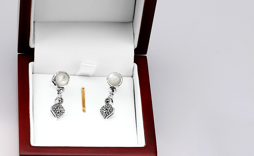 Srebrne kolczyki markazyty i masa perłowa - KDM2876 - Obrázek 4