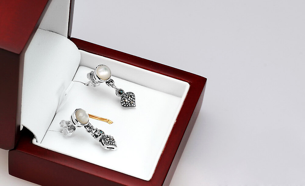 Srebrne kolczyki markazyty i masa perłowa - KDM2876 - Obrázek 2