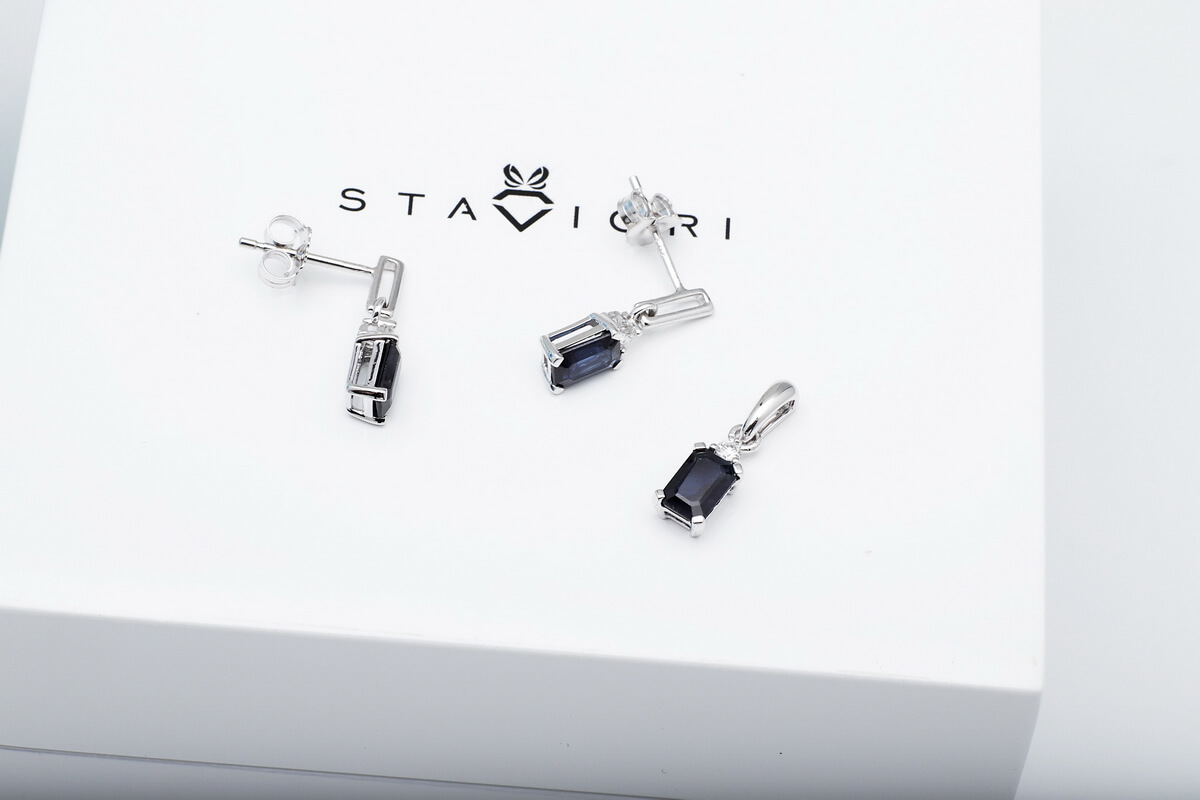 wisiorek z białego złota z szafirem i diamentem – Bild 7