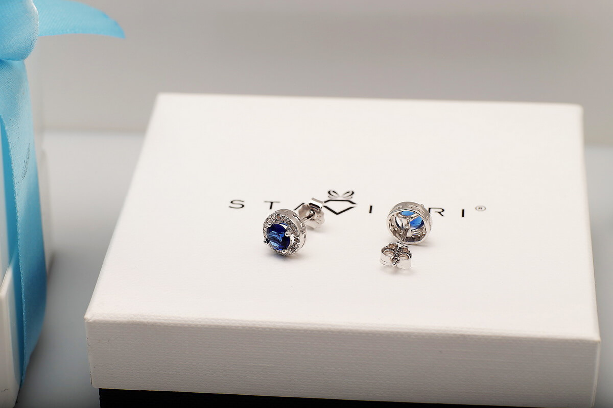 Srebrne kolczyki z niebieską cyrkonią - KDK5330 - Image 8