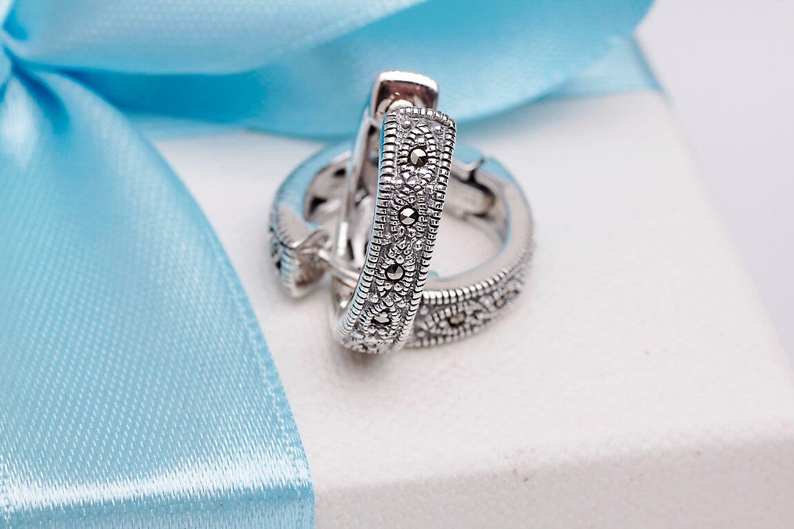 Srebrne kolczyki koła z markazytami - KDM2917 - obrazek 5