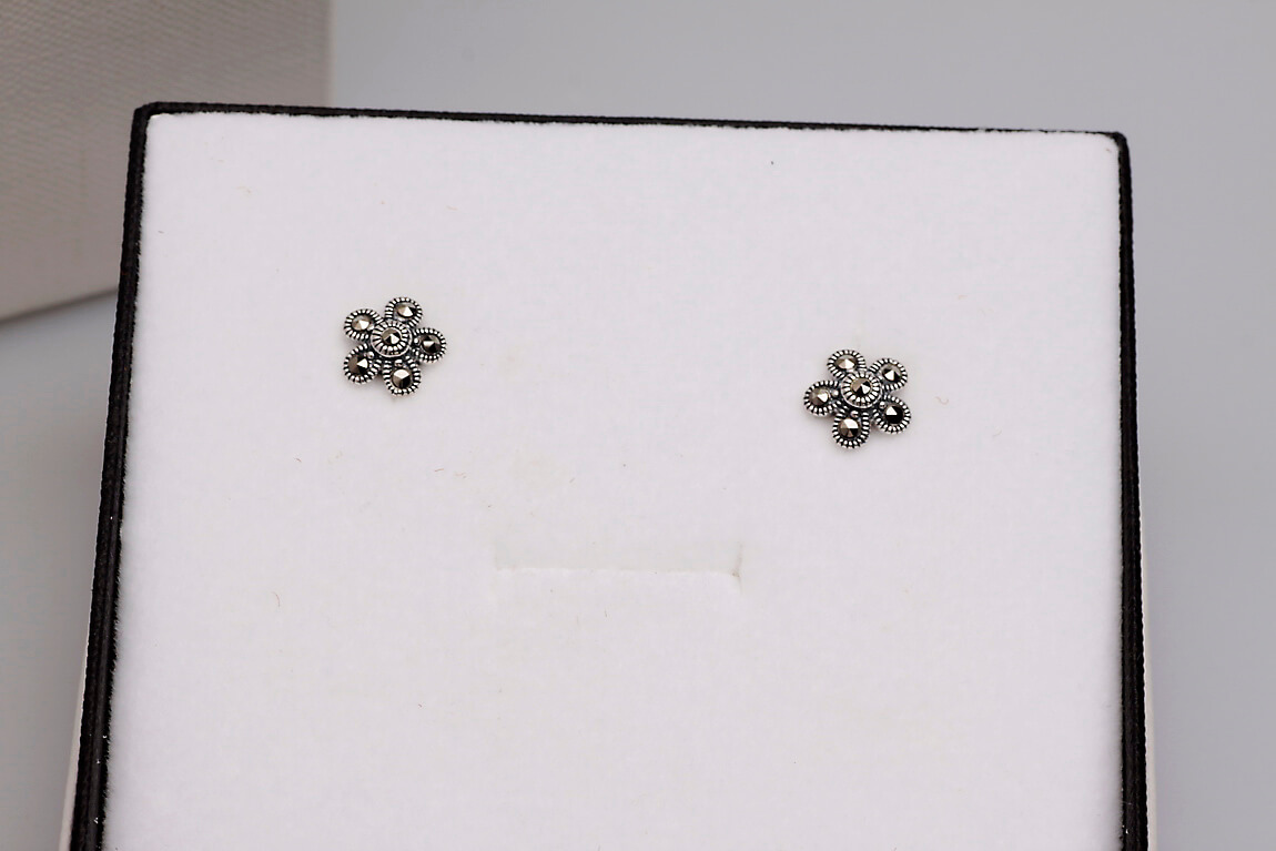 Srebrne kolczyki markazytowe kwiatki - KDM4112 – Bild 3