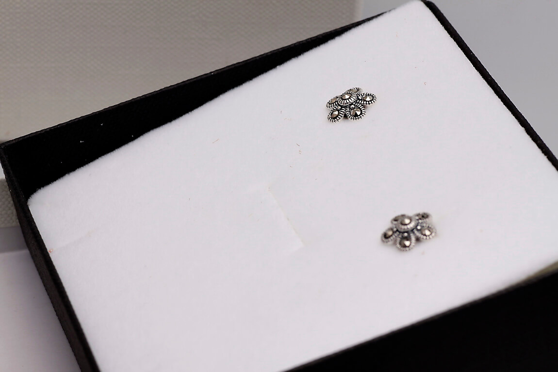 Srebrne kolczyki markazytowe kwiatki - KDM4112 – Bild 4