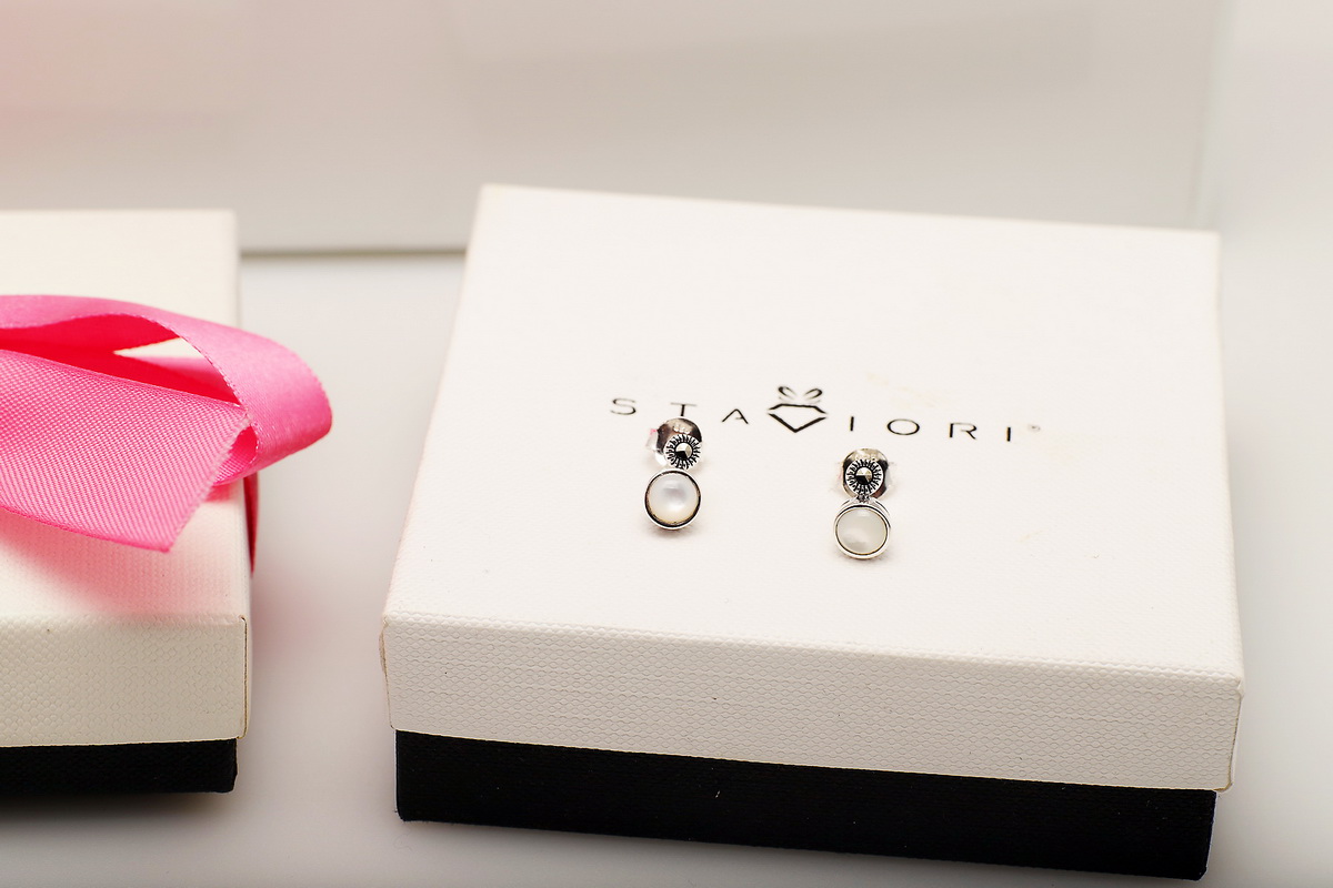 kolczyki srebrne z masą perłową i markazytami - Image 6