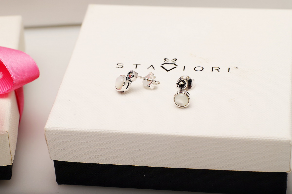 kolczyki srebrne z masą perłową i markazytami - Image 8