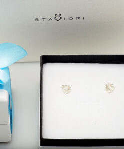 Alternatywny widok Srebrne pozłacane kolczyki - liść Monstera - KDS5977