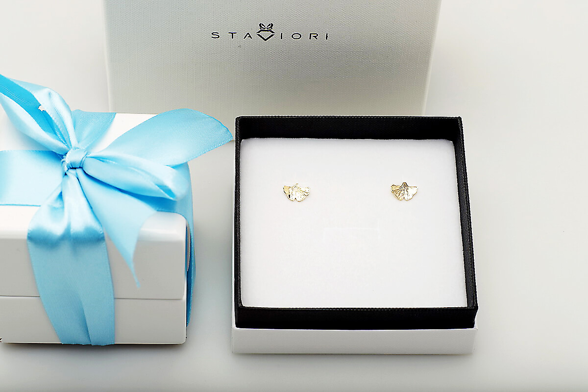 Srebrne pozłacane kolczyki miłorząb na sztyfcie KDS5985 – Bild 2