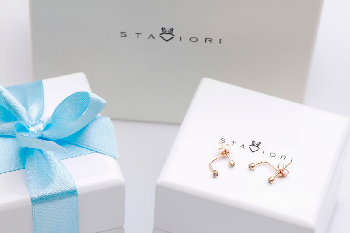 Staviori Must Have | niezwykłe kolczyki z różowego złota z brylantami - dwu częściowe - Obrázek 2