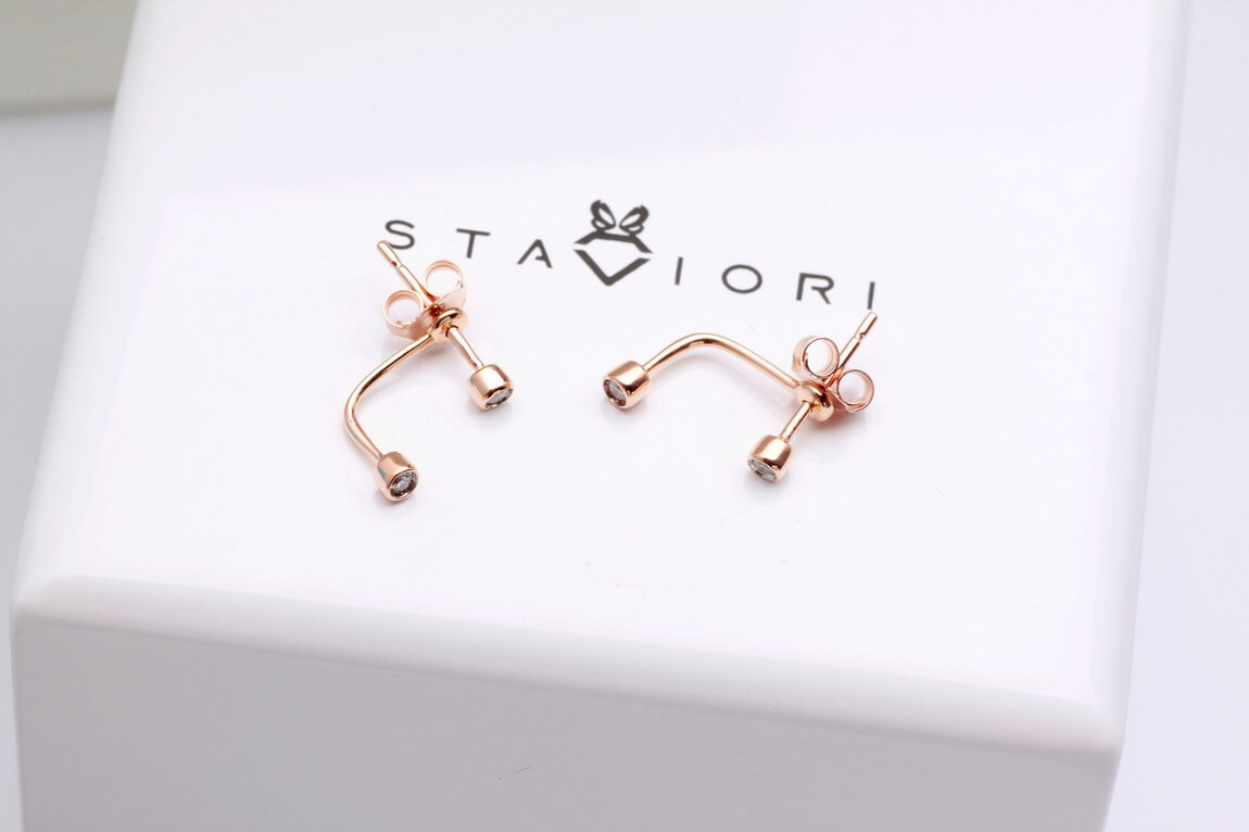 Staviori Must Have | niezwykłe kolczyki z różowego złota z brylantami - dwu częściowe - Obrázek 4