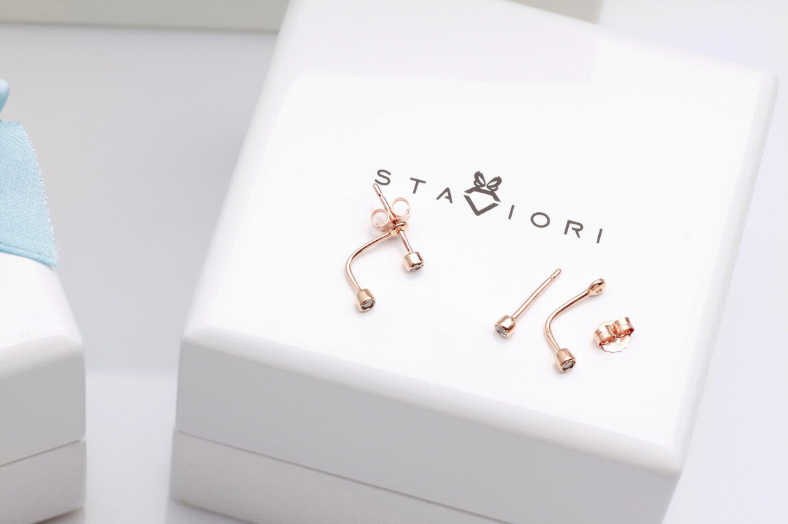 Staviori Must Have | niezwykłe kolczyki z różowego złota z brylantami - dwu częściowe - Obrázek 6