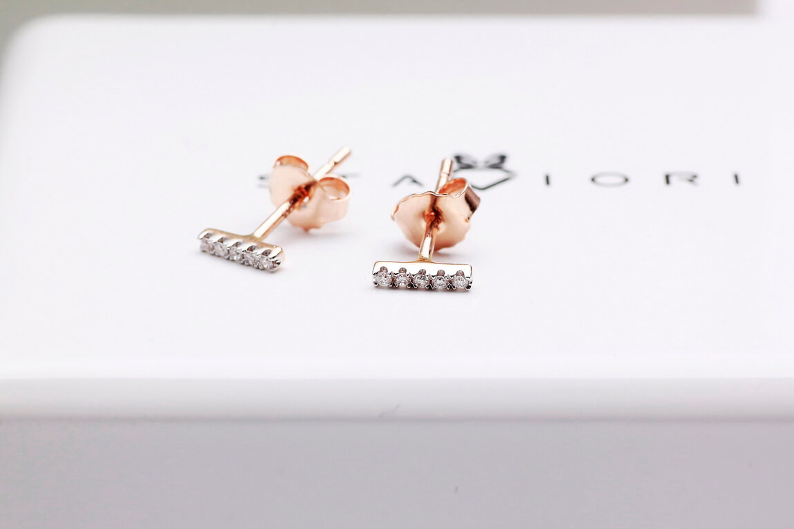 Staviori must have | przepiękne kolczyki diamentowe proste podłużne, różowe złoto 585 - Obrázek 3