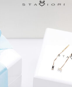 Alternatywny widok Staviori | wiszące piękne kolczyki z bagietowymi diamentami w różowym złocie 585