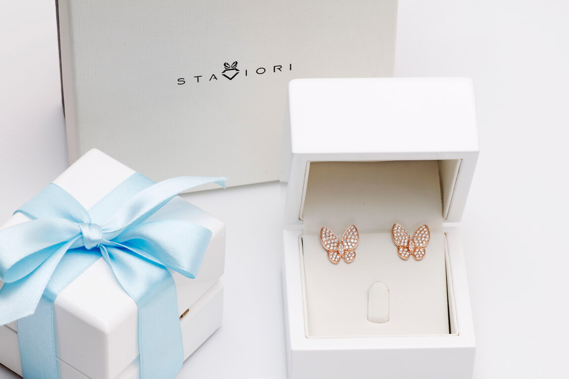 Exclusive | kolczyki motyle z różowego złota 750 z diamentami – Bild 3