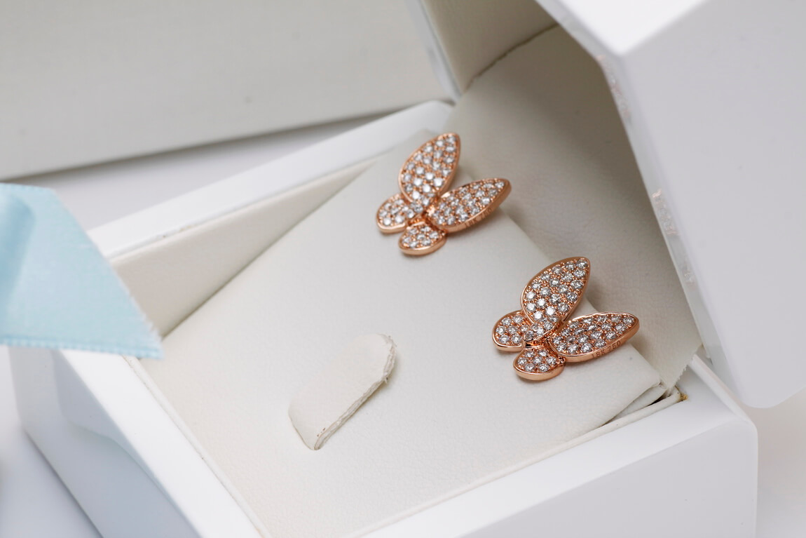 Exclusive | kolczyki motyle z różowego złota 750 z diamentami – Bild 7