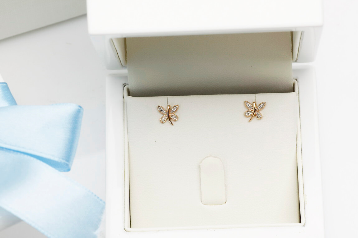 Kolczyki motylki z diamentami w żółtym złocie - obrazek 4
