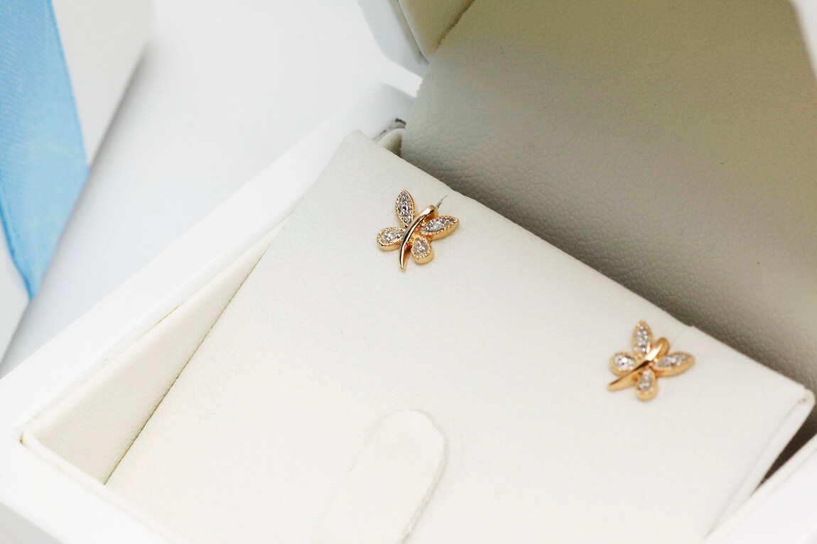 Kolczyki motylki z diamentami w żółtym złocie - obrazek 5