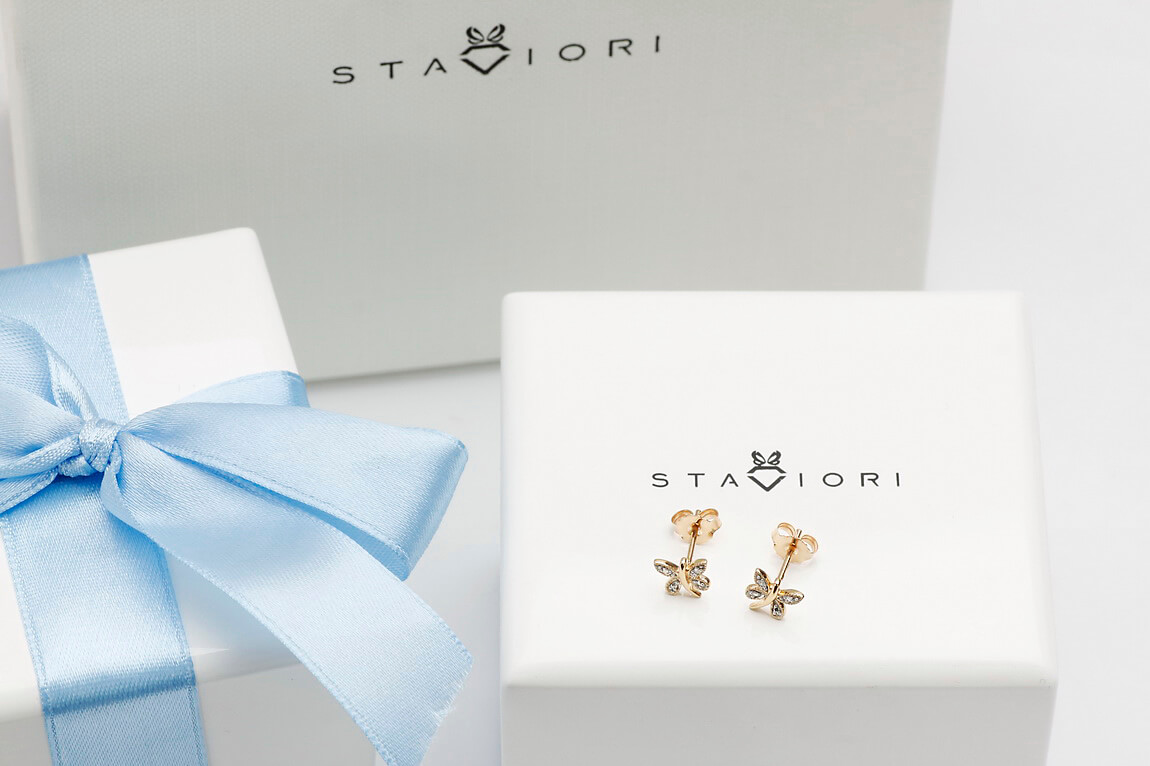 Kolczyki motylki z diamentami w żółtym złocie - obrazek 6