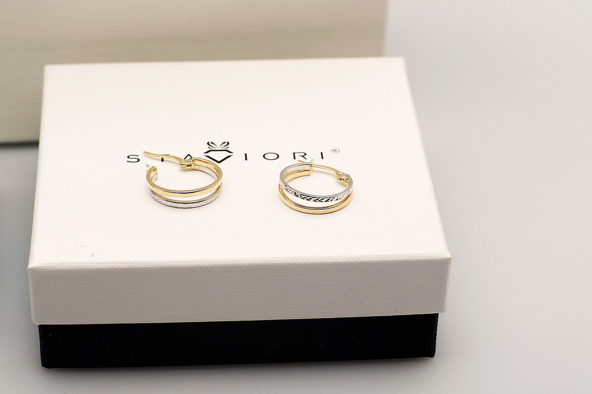 Złote kolczyki z dwukolorowego złota próby 333 - obrazek 5