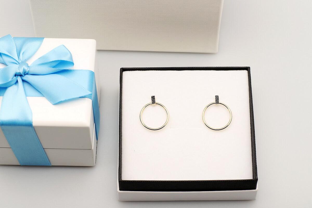 Złote kolczyki koła z czarnymi cyrkoniami 333 – Bild 2