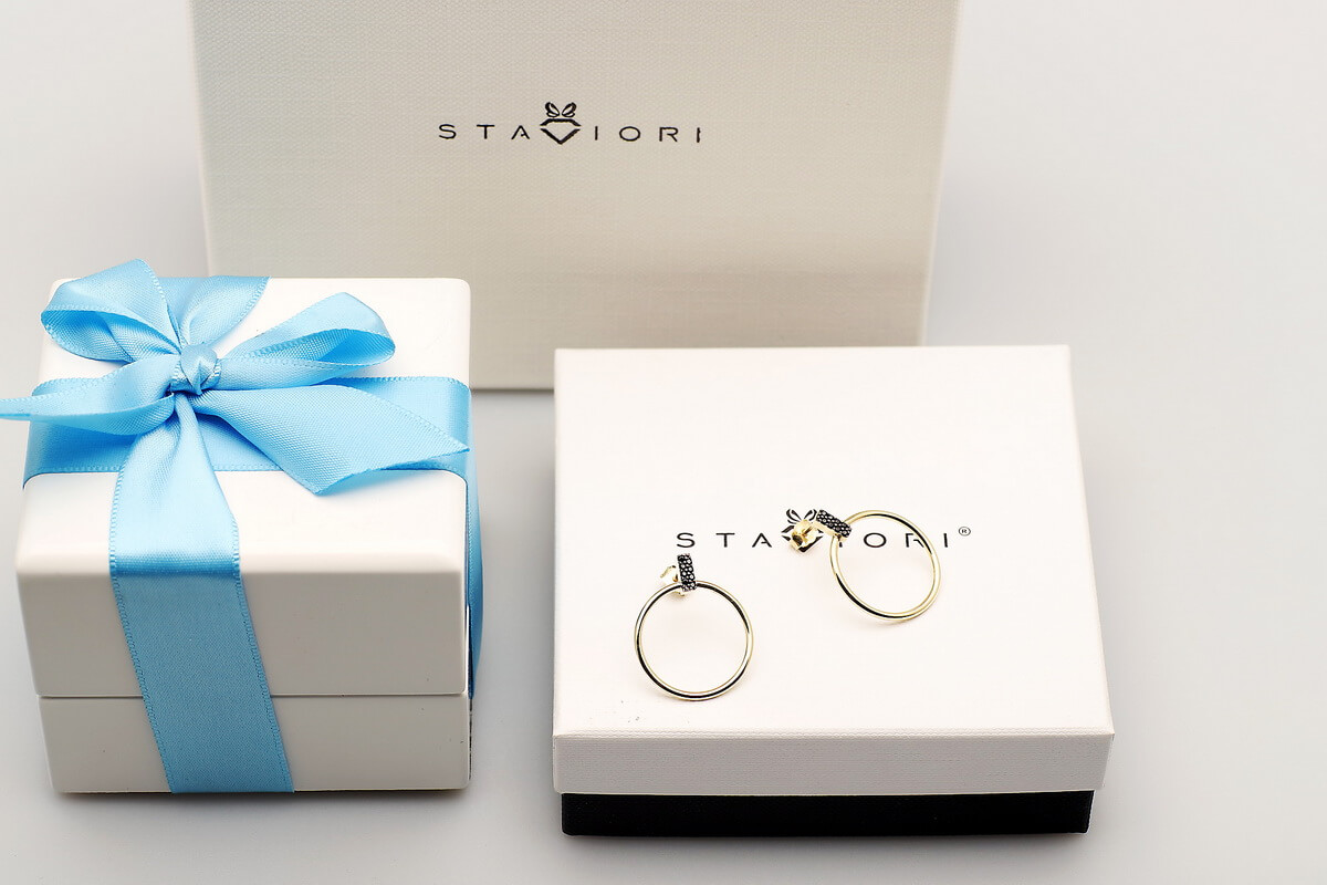 Złote kolczyki koła z czarnymi cyrkoniami 333 – Bild 5