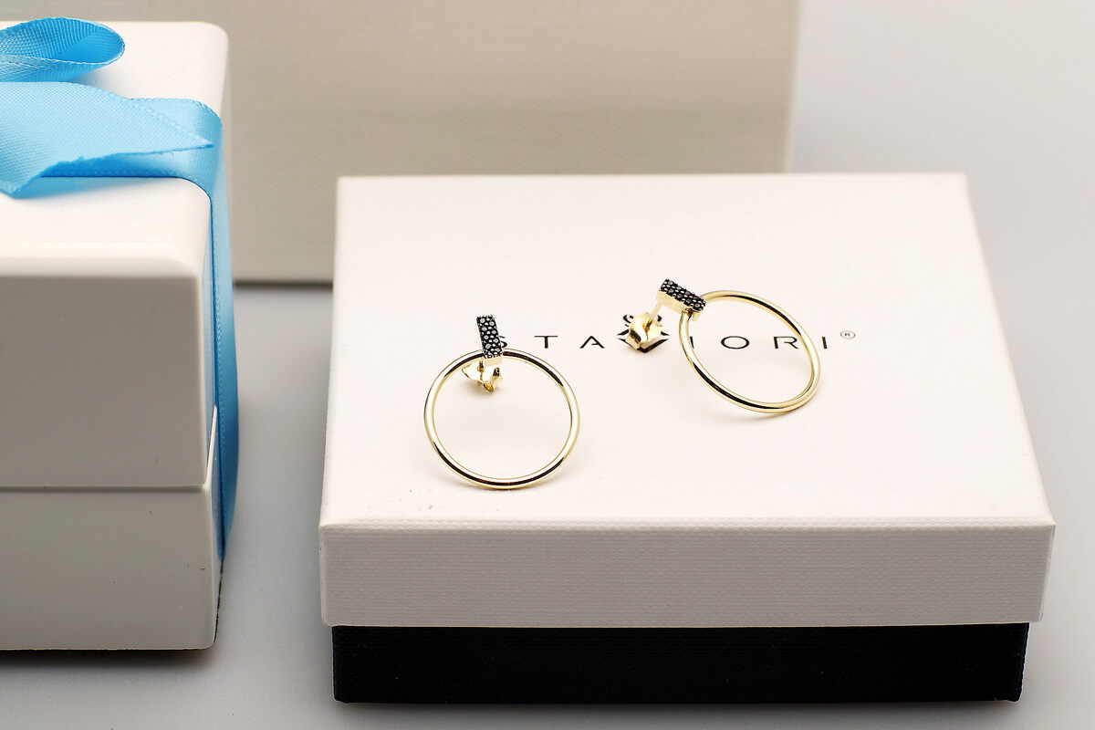 Złote kolczyki koła z czarnymi cyrkoniami 333 – Bild 6