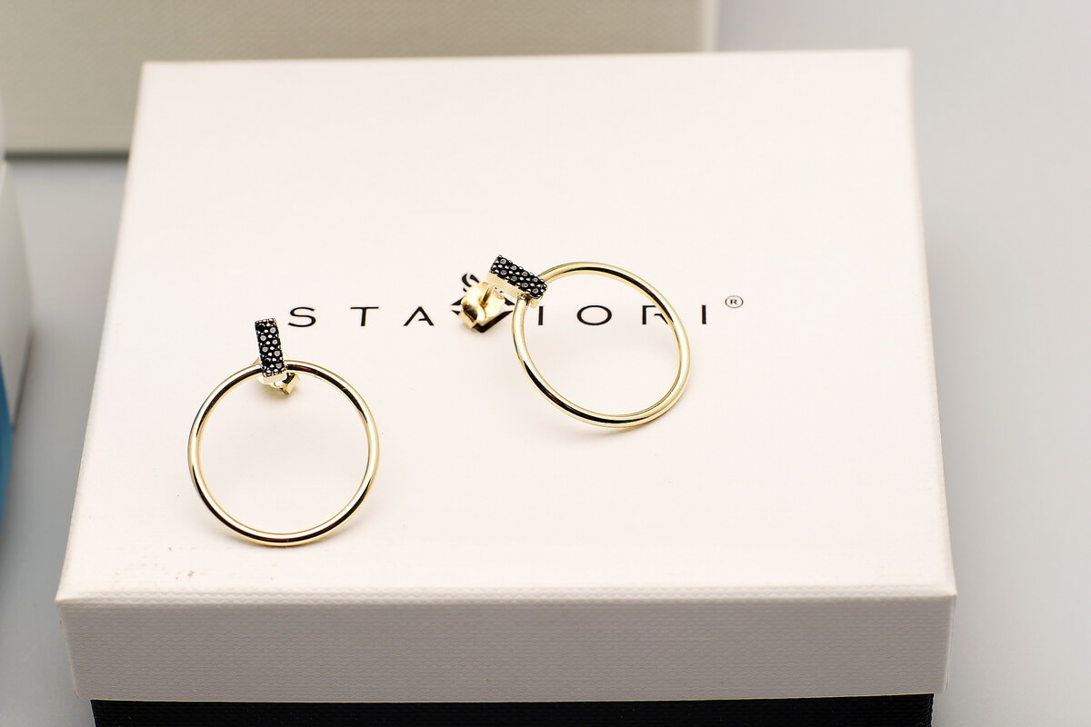 Złote kolczyki koła z czarnymi cyrkoniami 333 – Bild 7