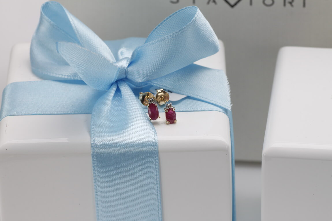 Kolczyki złote z rubinami i diamentami - Obrázek 8