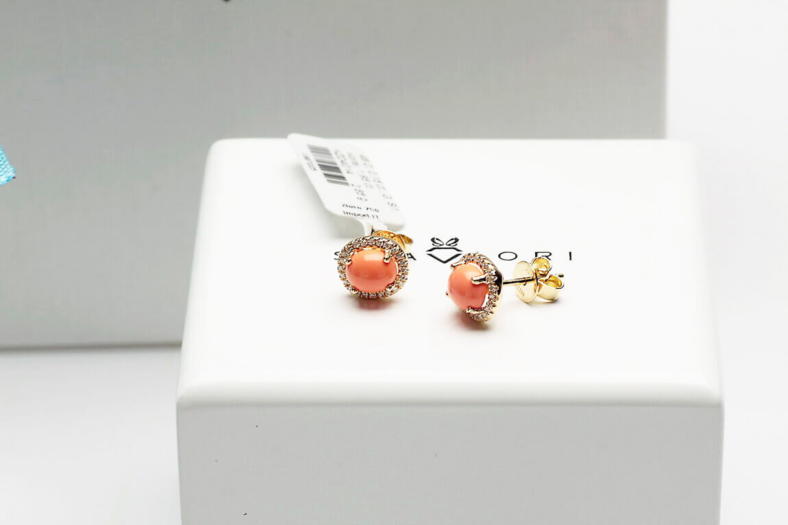 Exclusive | złote kolczyki w próbie 750 z koralem i diamentami - Obrázek 6