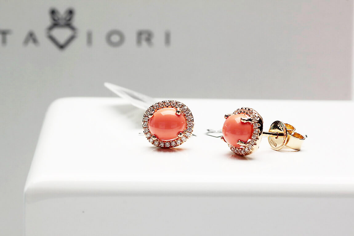 Exclusive | złote kolczyki w próbie 750 z koralem i diamentami - Obrázek 7