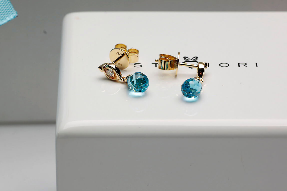 Exclusive | kolczyki łezki z żółtego złota z topazami i brylantami - obrazek 4