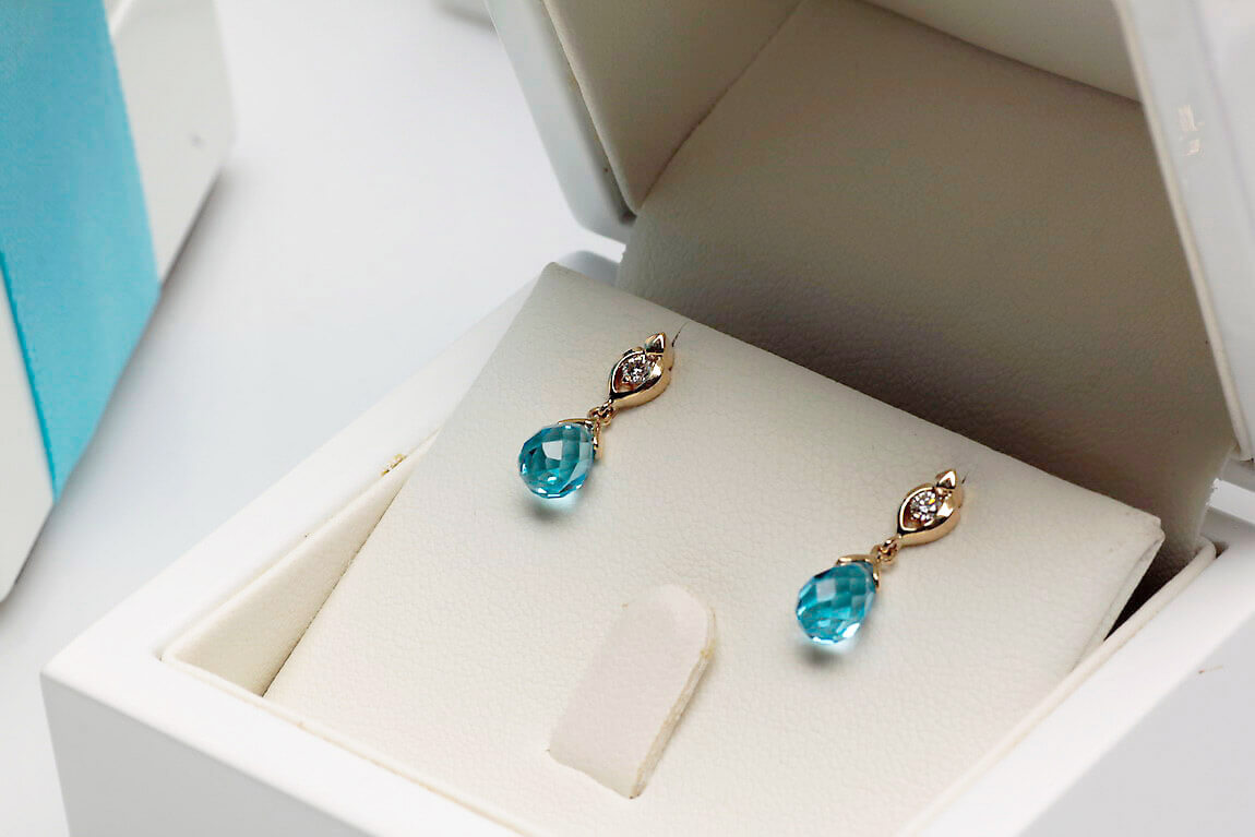 Exclusive | kolczyki łezki z żółtego złota z topazami i brylantami - obrazek 7