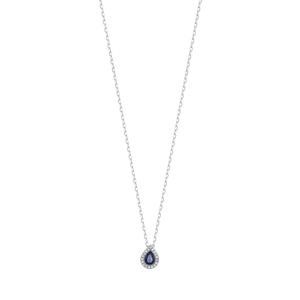 Naszyjnik łezka z szafirem i brylantami - obrazek 2
