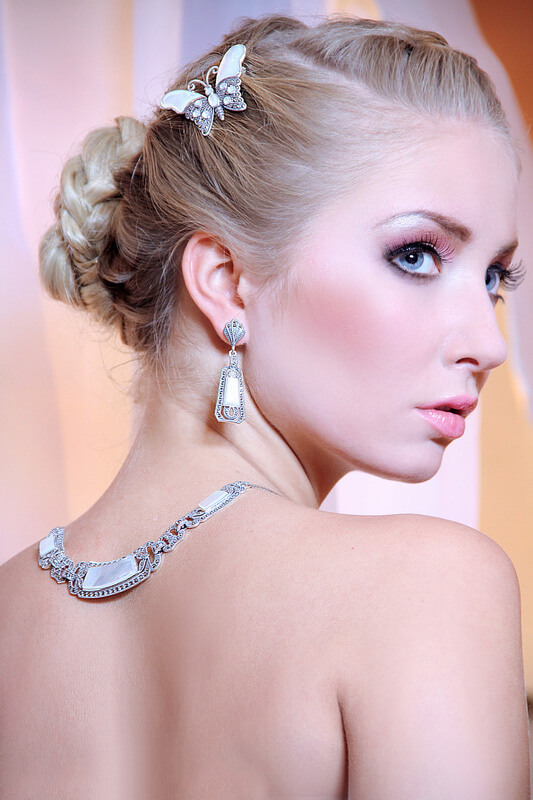 srebrne piękne wiszące kolczyki z masą perłową i markazytami - Obrázek 2