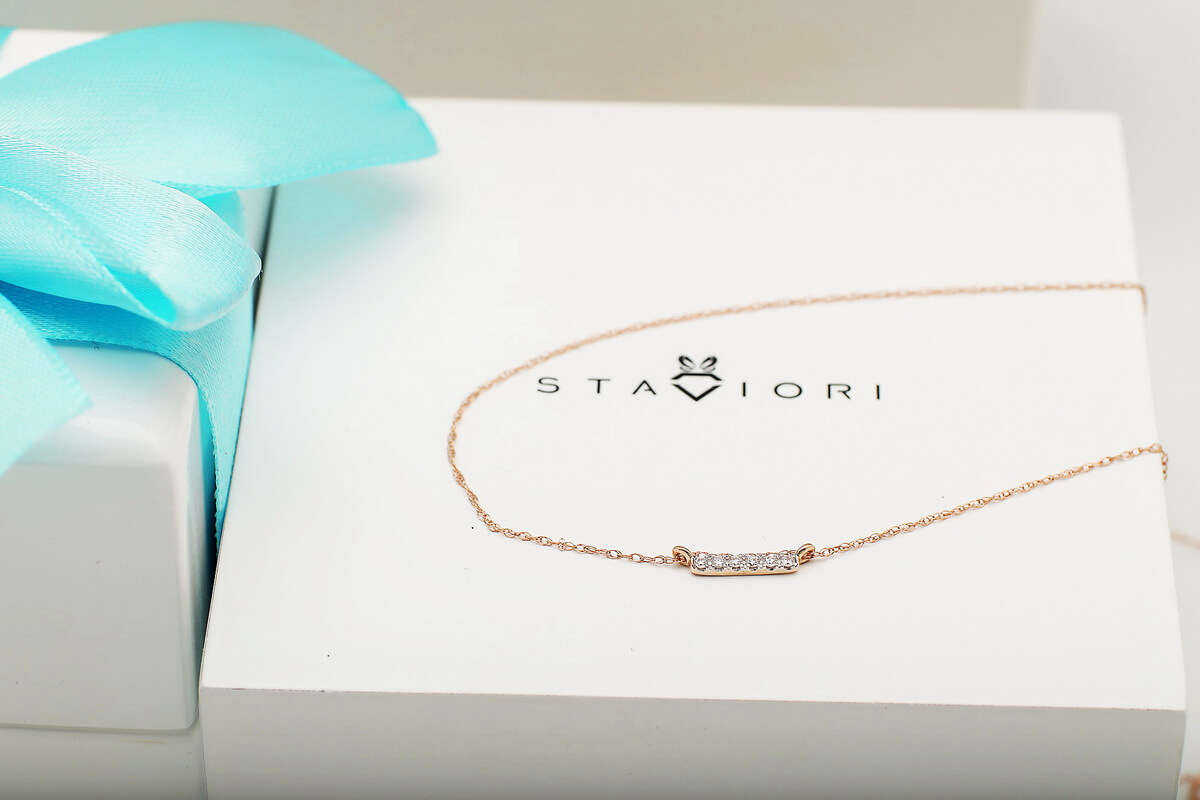 Naszyjnik celebrytka w różowym złocie z brylantami – Bild 6