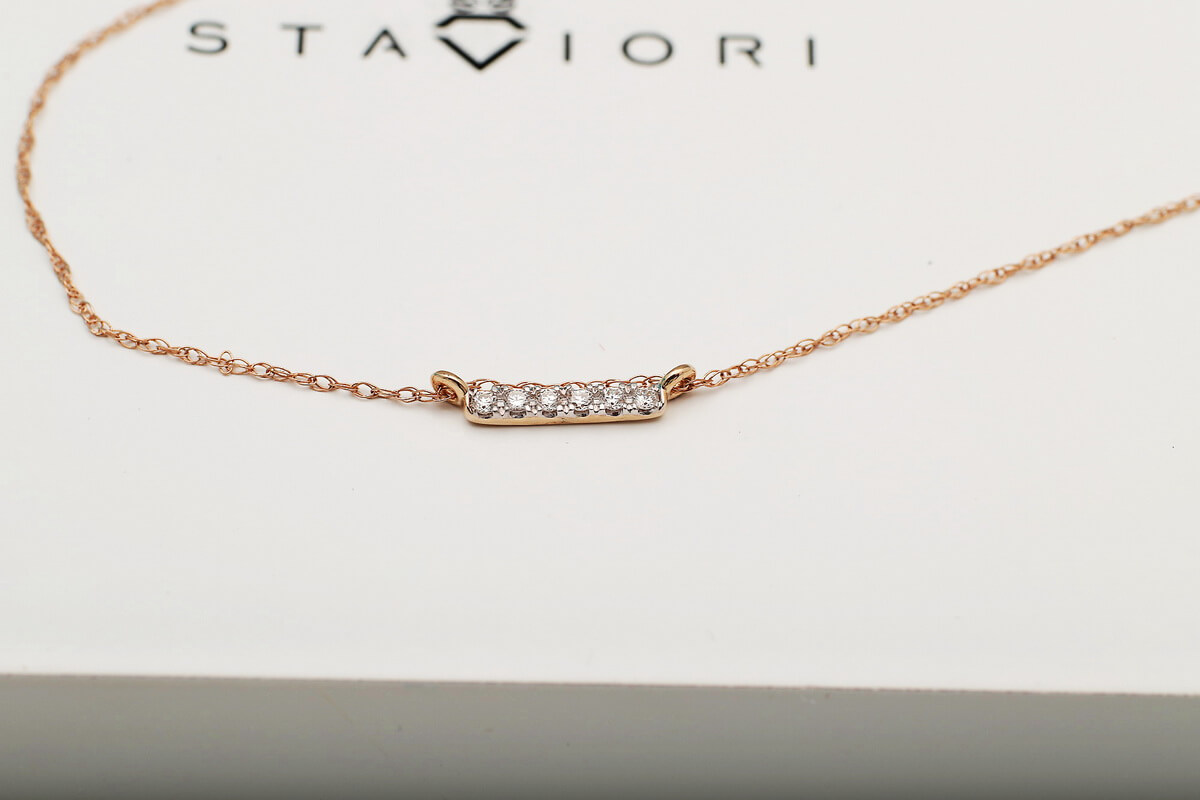 Naszyjnik celebrytka w różowym złocie z brylantami – Bild 7