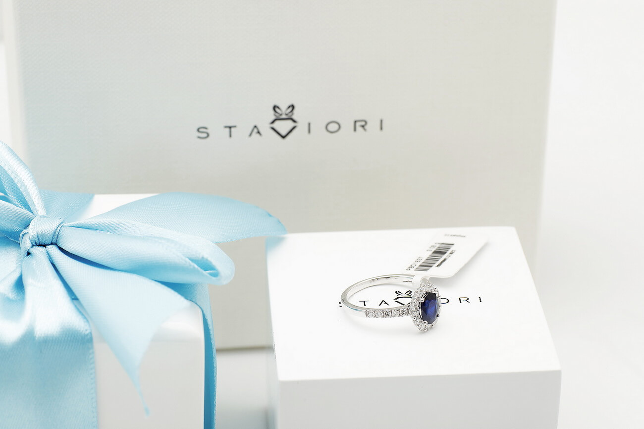 Exclusive | piękny pierścionek brylantowy z szafirem w złocie 750 - Image 7