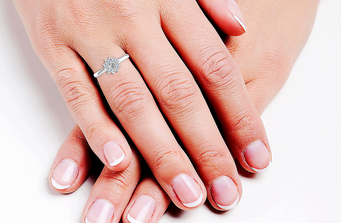 Delikatny pierścionek z brylantami w białym złocie – Bild 6