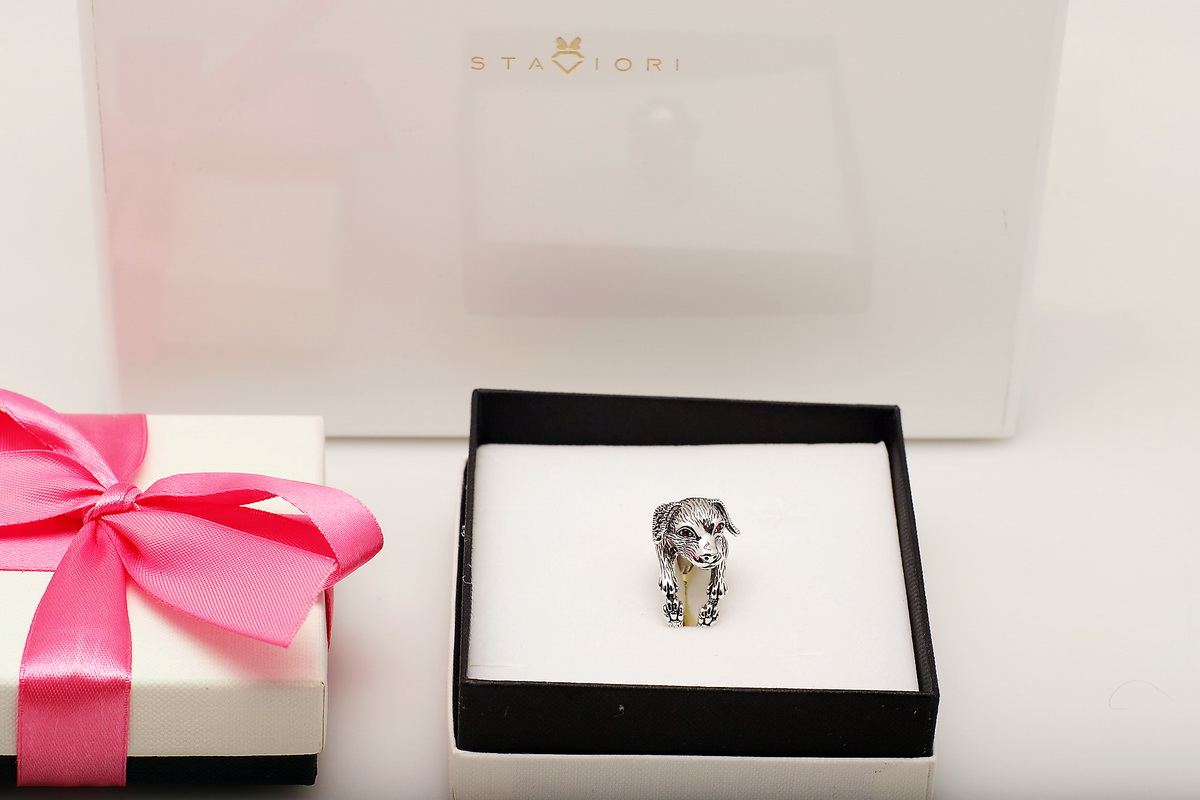 Srebrny pierścionek dla miłośników psów - markazyty i garnet PDM6145 - Image 4