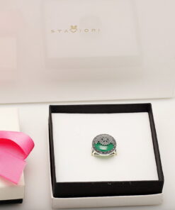 Alternatywny widok srebrny dostojny pierścionek z agatem i markazytami