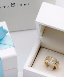 Alternativní pohled na Exclusive | złoty szeroki pierścionek z brylantami w dwukolorowym złocie